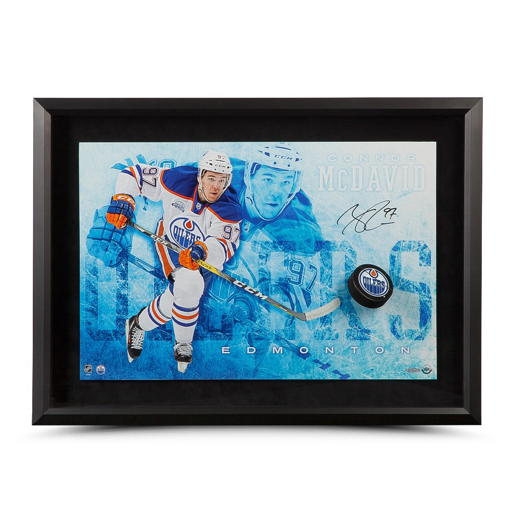 CONNOR MCDAVID AUTOGRAPHED Edmonton Oilers "COMMANDING" BREAKING THROUGH UDA