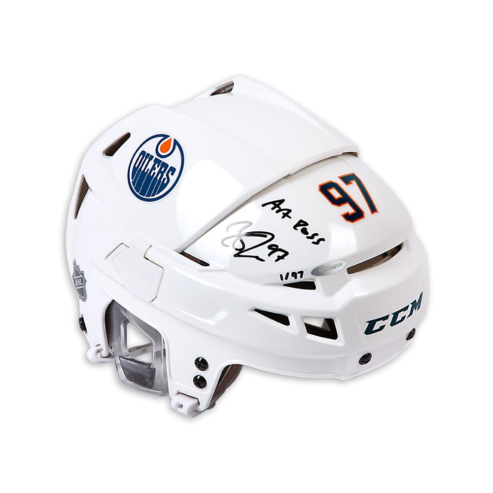 CONNOR McDAVID Autographed "Art Ross" Authentic CCM Edmonton Oilers White Helmet UDA LE 97