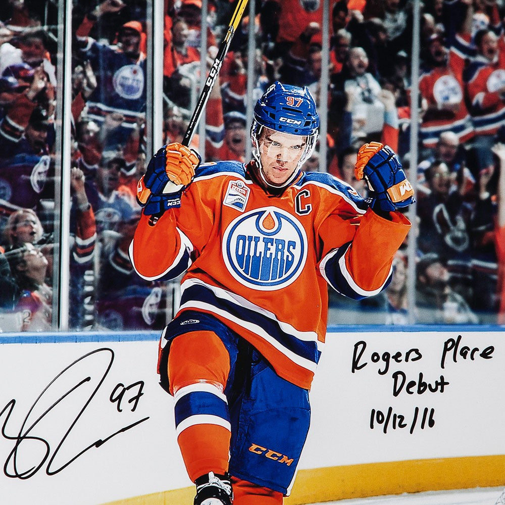 CONNOR MCDAVID Autographed & Inscribed Edmonton Oilers "Home Opener Celebration” 16 x 24 UDA