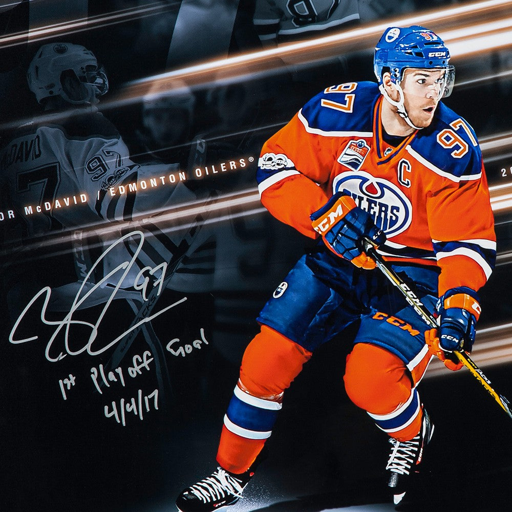 CONNOR MCDAVID Autographed & Inscribed Edmonton Oilers “Playoff Collage ” 20 x 24 UDA