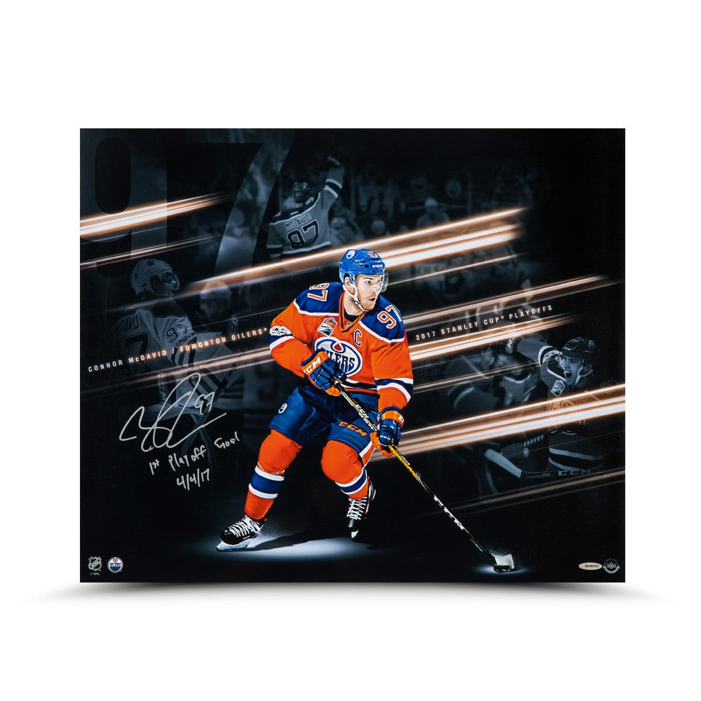 CONNOR MCDAVID Autographed & Inscribed Edmonton Oilers “Playoff Collage ” 20 x 24 UDA