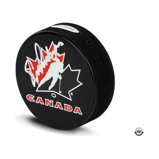 ERIC LINDROS Autographed Team Canada Rubber Puck UDA