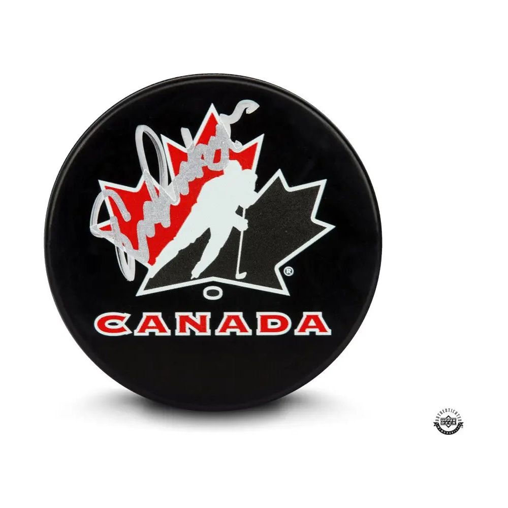 ERIC LINDROS Autographed Team Canada Rubber Puck UDA