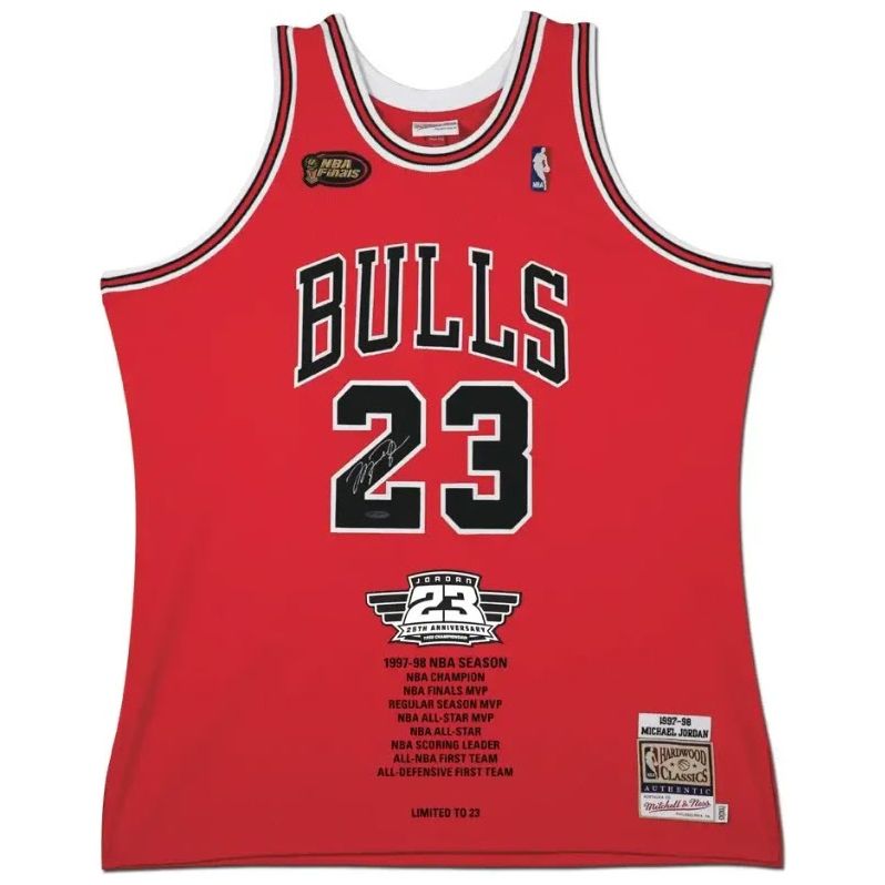 Michael Jordan Autographed 25th Anniversary 1998 Championship Embroidered 1997-98 Chicago Bulls NBA Finals Patch Red Authentic Mitchell & Ness Jersey LE 23 Upper Deck