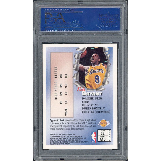 KOBE BRYANT 1996 TOPPS Finest RC #74 No Coating Rookie Lakers PSA Gem Mint 10