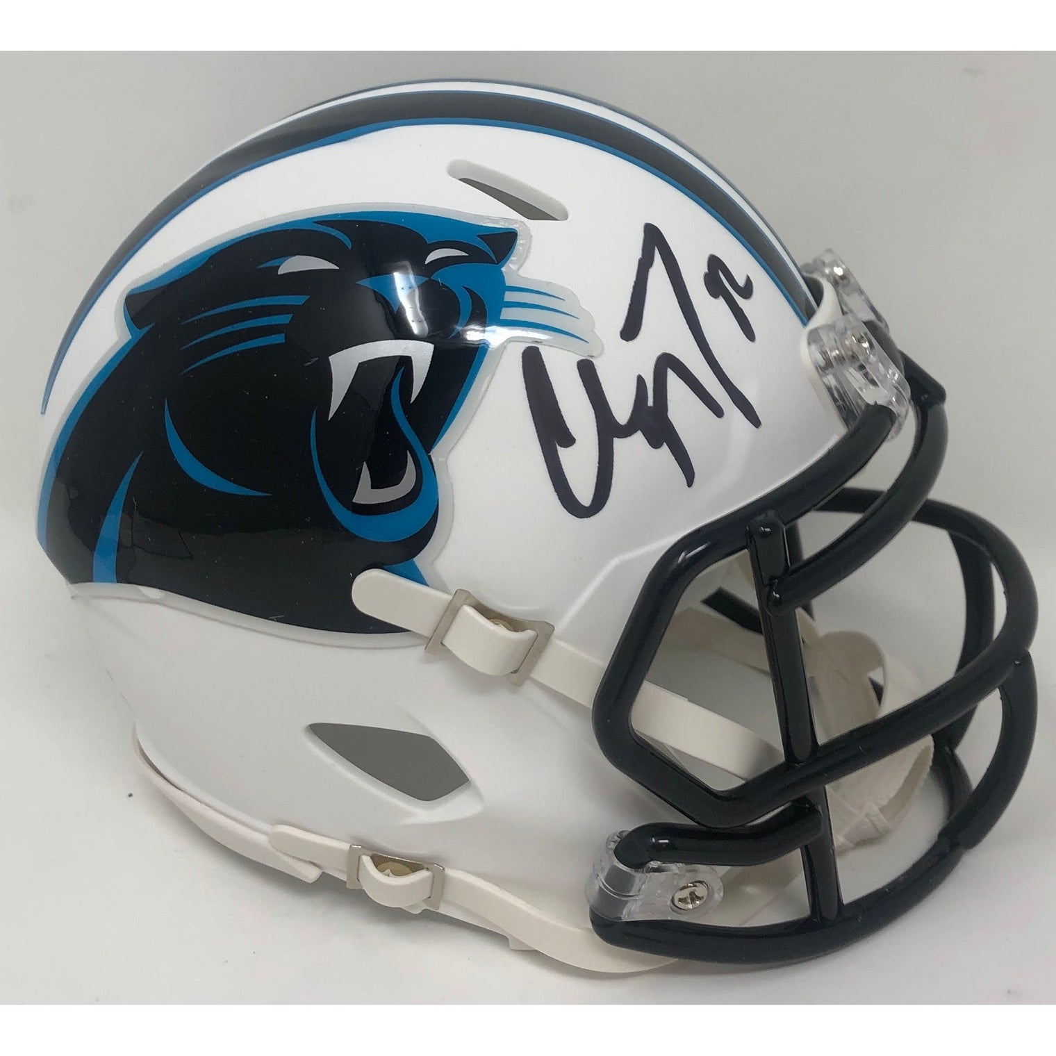 CHRISTIAN McCAFFREY Autographed White Matte Carolina Panthers Mini Helmet FANATICS