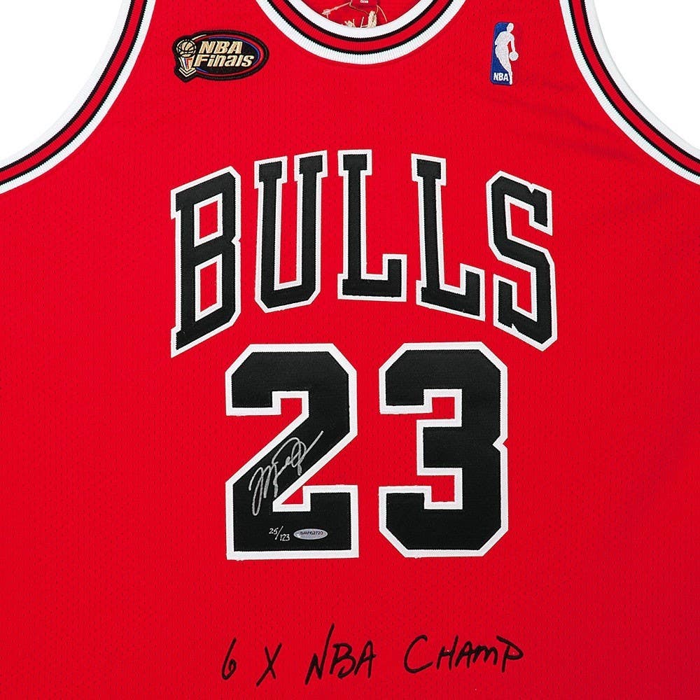 MICHAEL JORDAN Autographed & Embroidered Chicago Bulls 1997-98 Red With NBA Finals Patch Authentic Mitchell & Ness Jersey UDA
