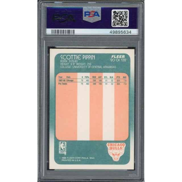 SCOTTIE PIPPEN 1988 Fleer #20 Chicago Bulls RC Trading Card PSA 8