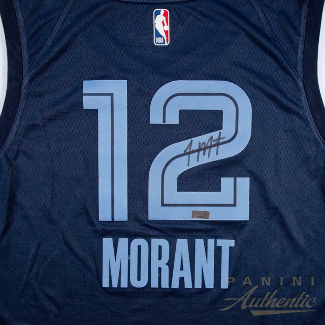 JA MORANT Autographed Memphis Grizzlies Navy Nike Jersey PANINI