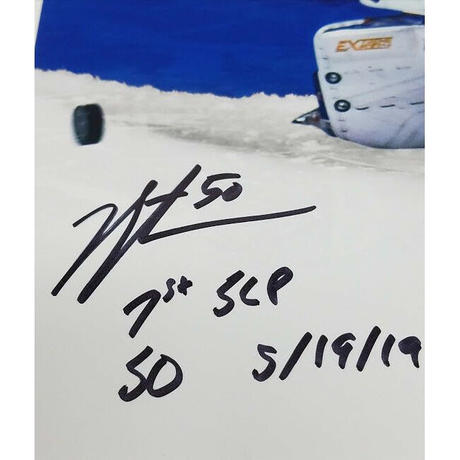 JORDAN BINNINGTON St. Louis Blues Autographed and Inscribed "1st SCP SO 5/19/19" 11x14 Photo FANATICS LE 50