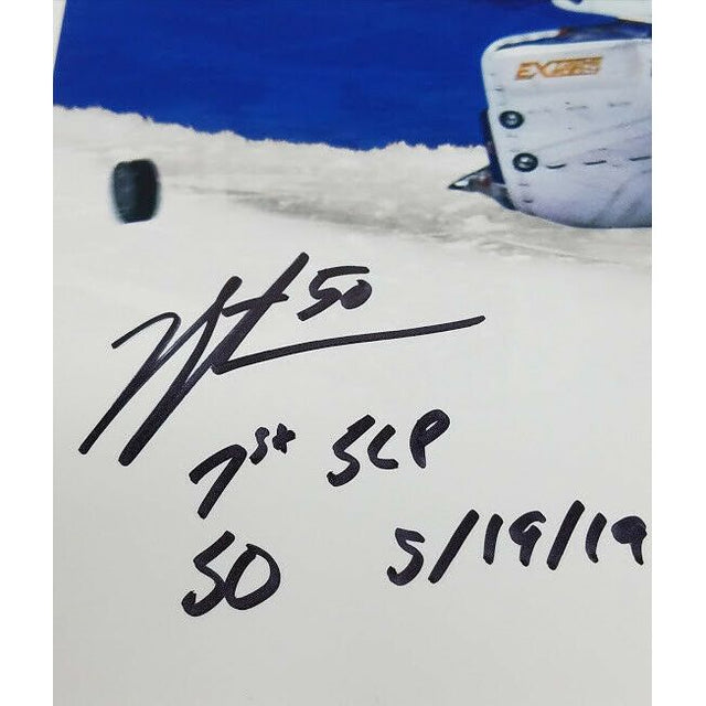 JORDAN BINNINGTON St. Louis Blues Autographed and Inscribed "1st SCP SO 5/19/19" 11x14 Photo FANATICS LE 50