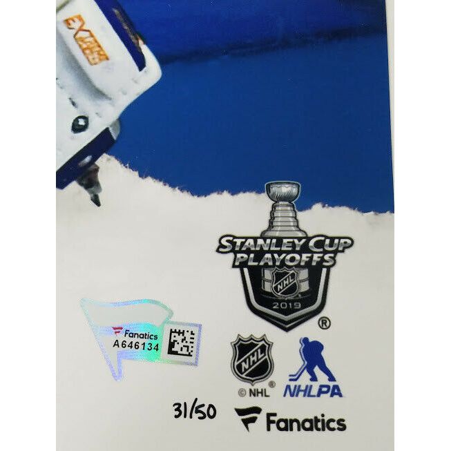 JORDAN BINNINGTON St. Louis Blues Autographed and Inscribed "1st SCP SO 5/19/19" 11x14 Photo FANATICS LE 50