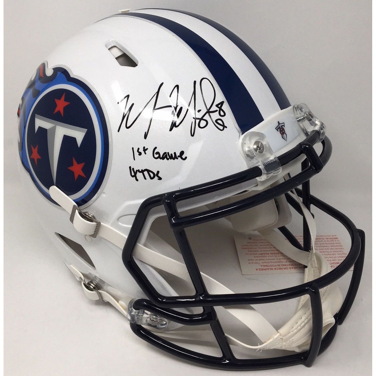MARCUS MARIOTA Autographed Tennessee Titans "1st Game 4 TDs" Titans Speed Helmet STEINER LE 8/8