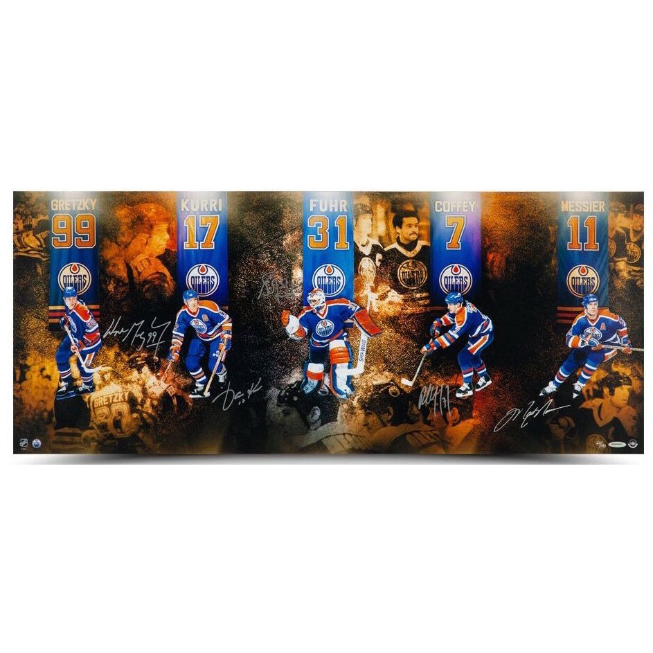 WAYNE GRETZKY, JARI KURRI, GRANT FUHR, PAUL COFFEY & MARK MESSIER Autographed Edmonton Oilers "Reunion" 36"x15" Photograph Limited Edition of 100 UDA