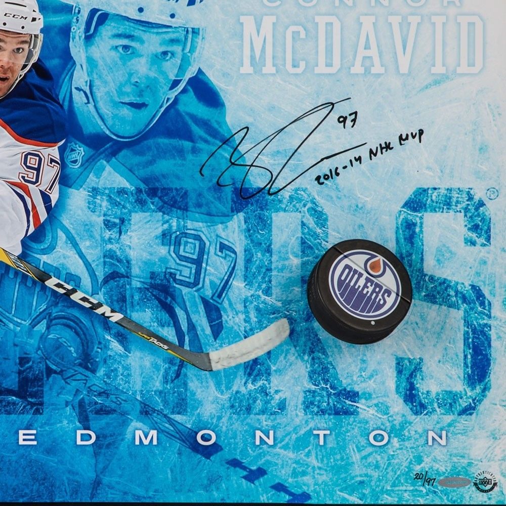 CONNOR McDAVID Autographed Edmonton Oilers MVP "Commanding" Break Through Display UDA LE 97