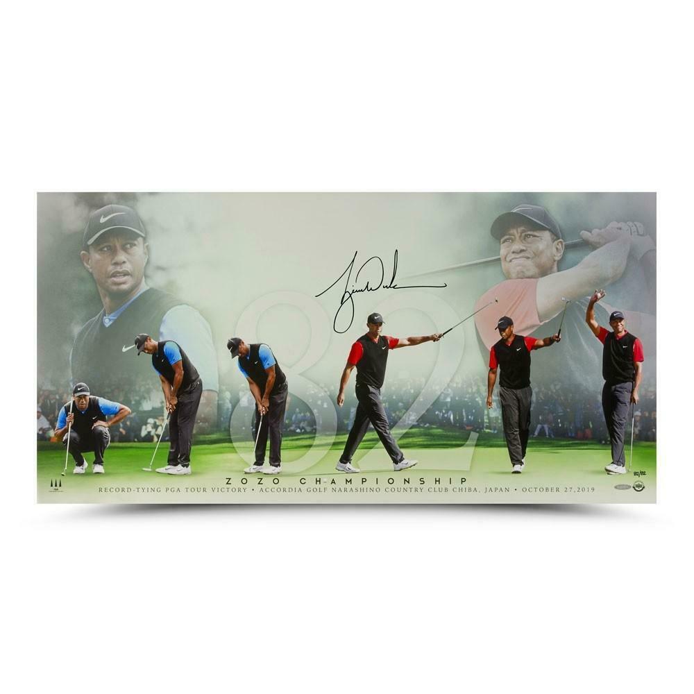 TIGER WOODS Autographed "82" Career Wins 36" x 18" Photograph UDA LE 82