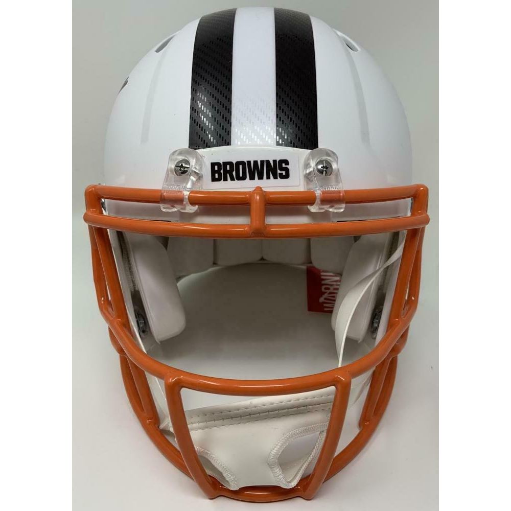 BAKER MAYFIELD Autographed Cleveland Browns White Matte Speed Authentic Helmet FANATICS