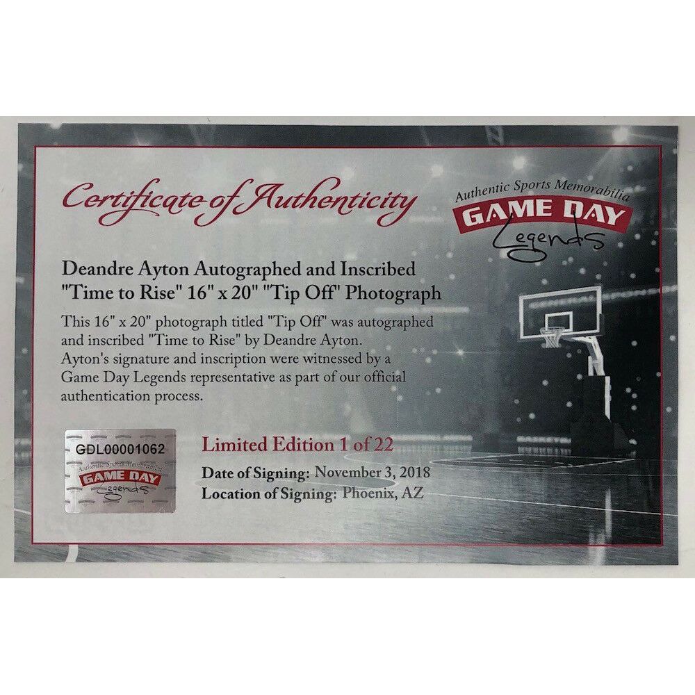 DEANDRE AYTON Autographed Phoenix Suns "Time To Rise" 16"x20" Tip Off Photograph GDL LE 1/22