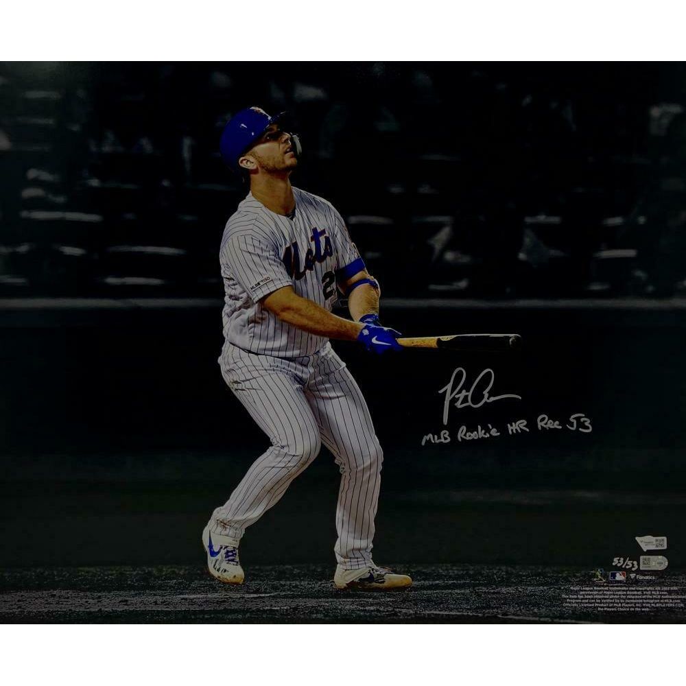 PETE ALONSO Autographed New York Mets MLB HR Rookie Rec 53 16x20 Photograph FANATICS LE 53/53