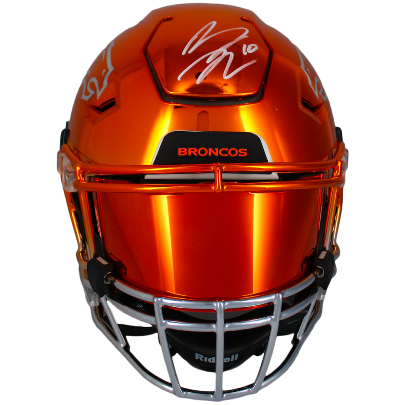 Bo Nix Autographed Denver Broncos Orange Custom Chrome SpeedFlex Helmet Beckett