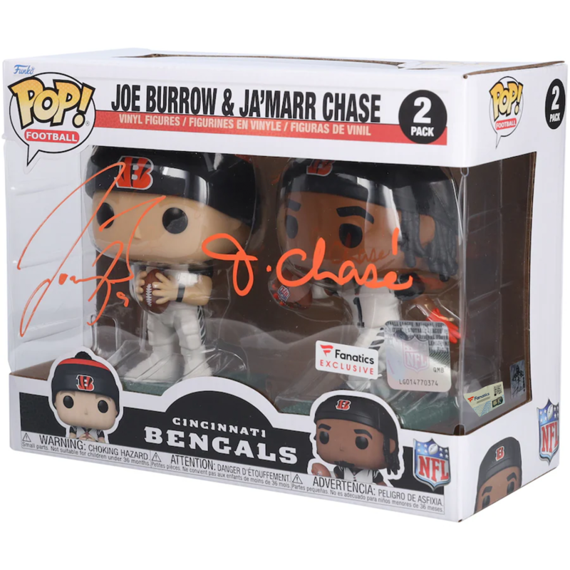 Joe Burrow / Ja'Marr Chase Cincinnati Bengals Autographed Vinyl Funko Pop Figure Set Fanatics