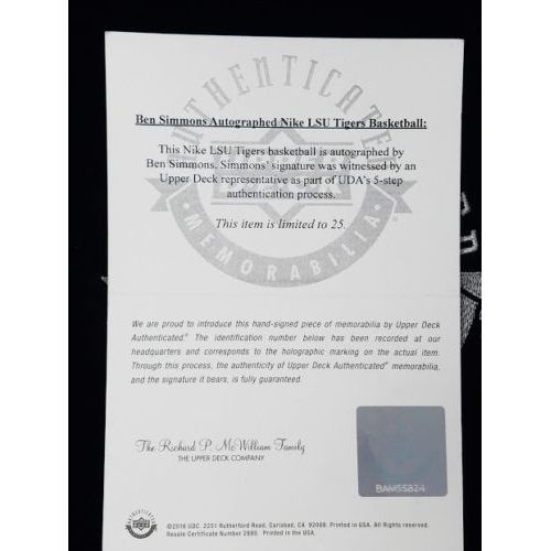 BEN SIMMONS Autographed LSU Tigers Basketball UDA LE 1/25