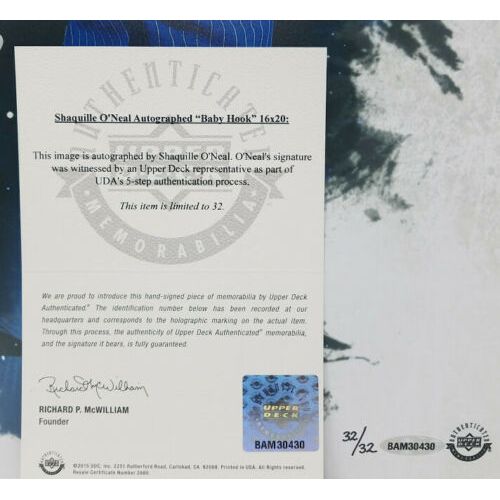 SHAQUILLE O'NEAL 'SHAQ' Orlando Magic Signed "Baby Hook" 16 x 20 Photo UDA LE 32/32