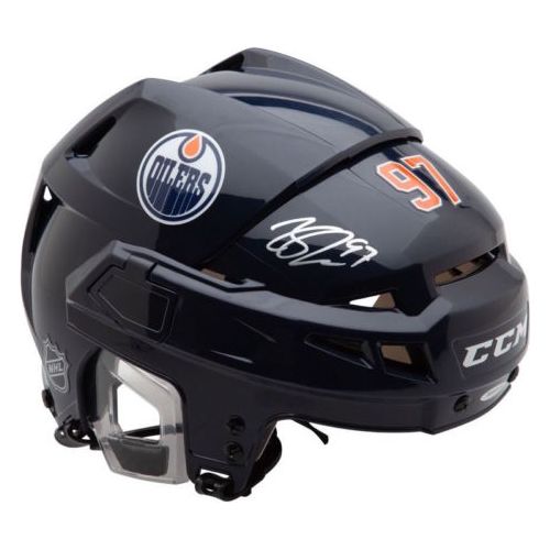 CONNOR McDAVID Autographed Edmonton Oilers CCM HTV08 Navy Helmet UDA
