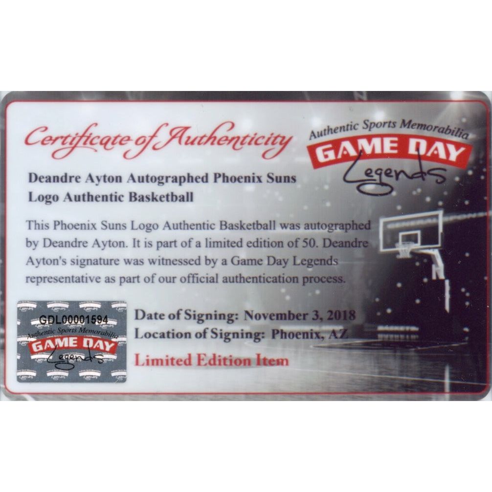 DEANDRE AYTON Autographed Phoenix Suns Logo Authentic Spalding Basketball - Limited Edition of 50 - GAME DAY LEGENDS & STEINER