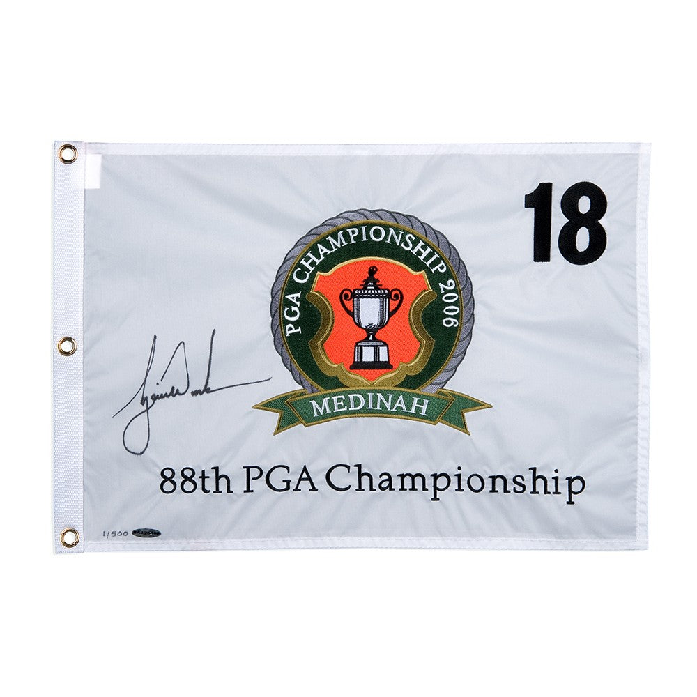 TIGER WOODS Autographed 2006 PGA Championship Pin Flag UDA LE 500