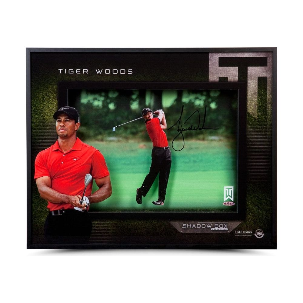 TIGER WOODS AUTOGRAPHED ‘APPROACH’ 16 X 20 SHADOW BOX UDA