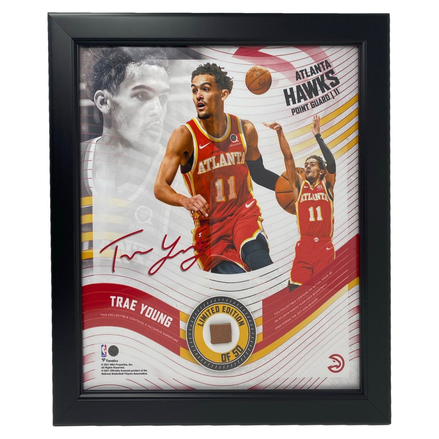 TRAE YOUNG Atlanta Hawks Framed 15" x 17" Game Used Basketball Collage LE 50