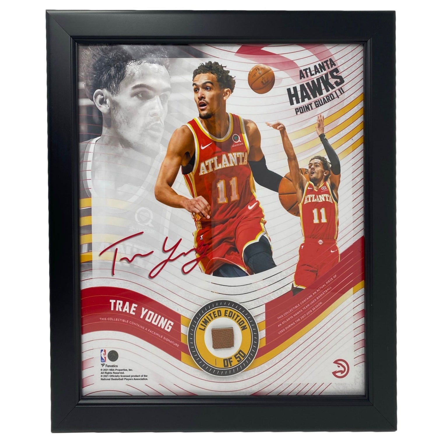 TRAE YOUNG Atlanta Hawks Framed 15" x 17" Game Used Basketball Collage LE 1/50