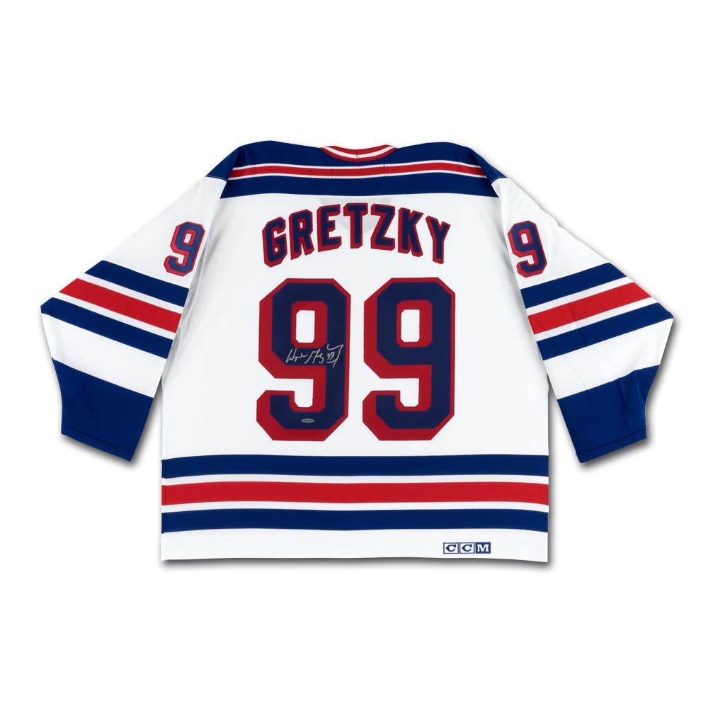 WAYNE GRETZKY Autographed Vintage Throwback White CCM New York Rangers Jersey UDA