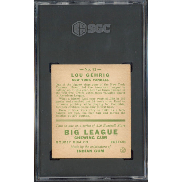 1933 Goudey Lou Gehrig #92 SGC VG/EX 4