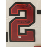 Tom Brady Autographed "SB LV MVP" Buccaneers 42" x 34" Framed Nike White Jersey Fanatics