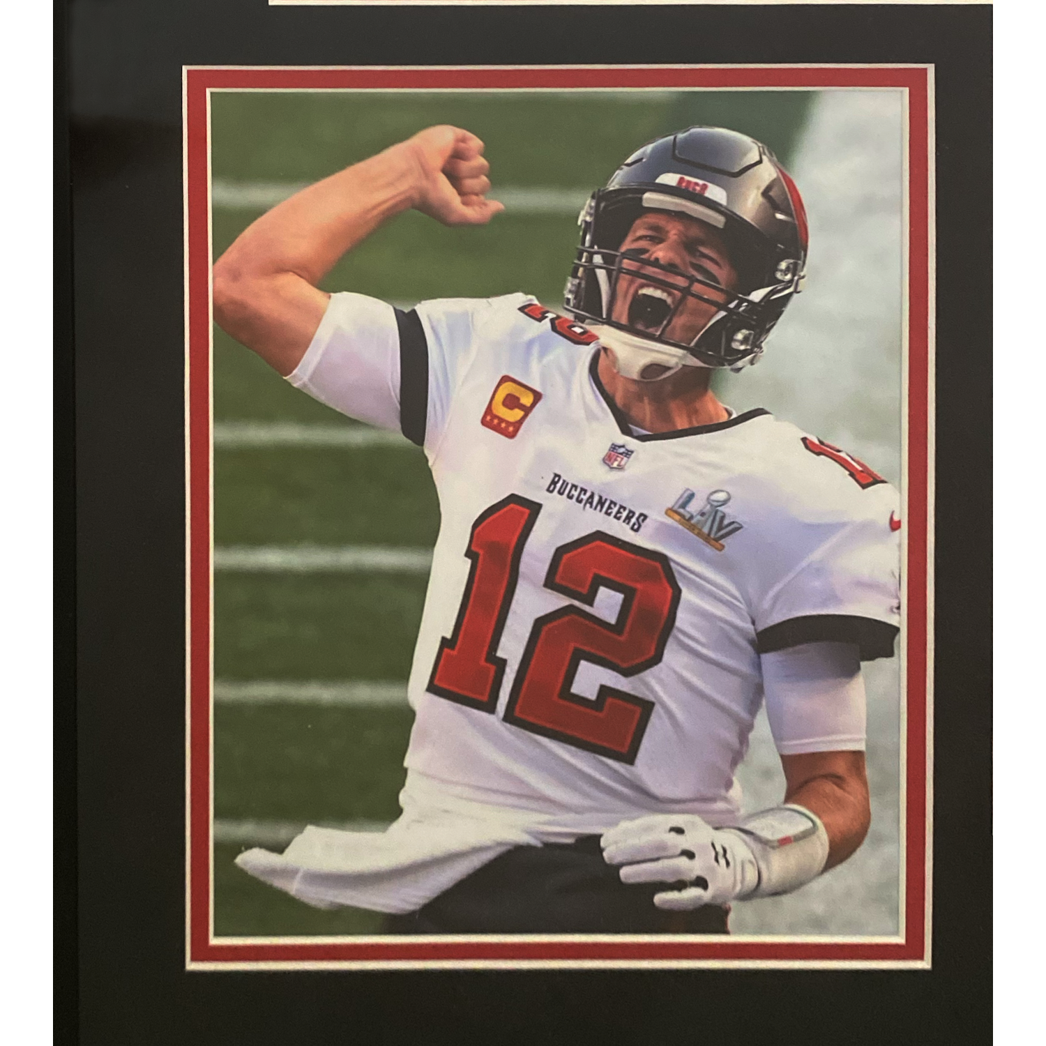 Tom Brady Autographed "SB LV MVP" Buccaneers 42" x 34" Framed Nike White Jersey Fanatics