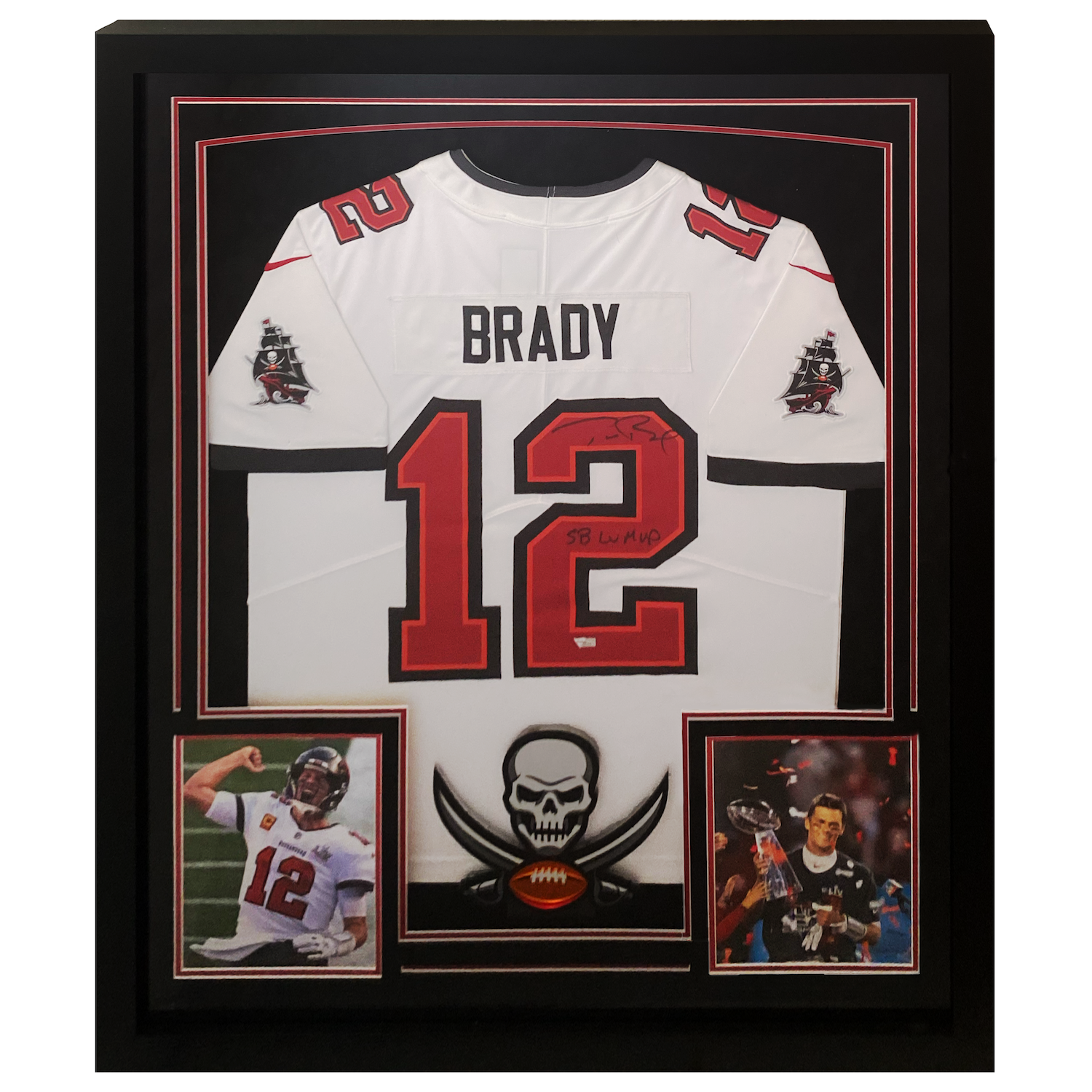 Tom Brady Autographed "SB LV MVP" Buccaneers 42" x 34" Framed Nike White Jersey Fanatics