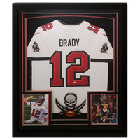Tom Brady Autographed "SB LV MVP" Buccaneers 42" x 34" Framed Nike White Jersey Fanatics