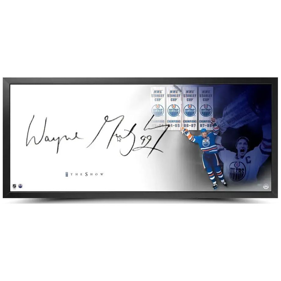 WAYNE GRETZKY Autographed The Show “Banners” 44" X 18" Framed Edmonton Oilers Photo UDA