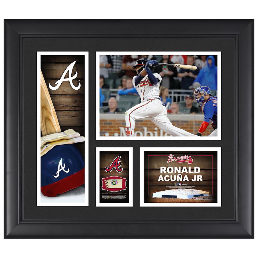RONALD ACUNA Jr. Atlanta Braves Framed Collage w/ Game Used Piece of Baseball