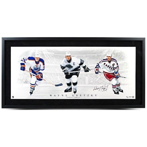 WAYNE GRETZKY Signed / Framed Edmonton Oilers Triple Threat Photo UDA