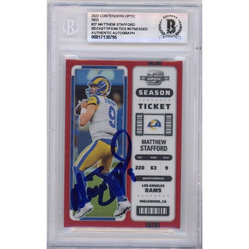 Matthew Stafford Autographed Los Angeles Rams 2022 Contenders Optic Red Rams Beckett