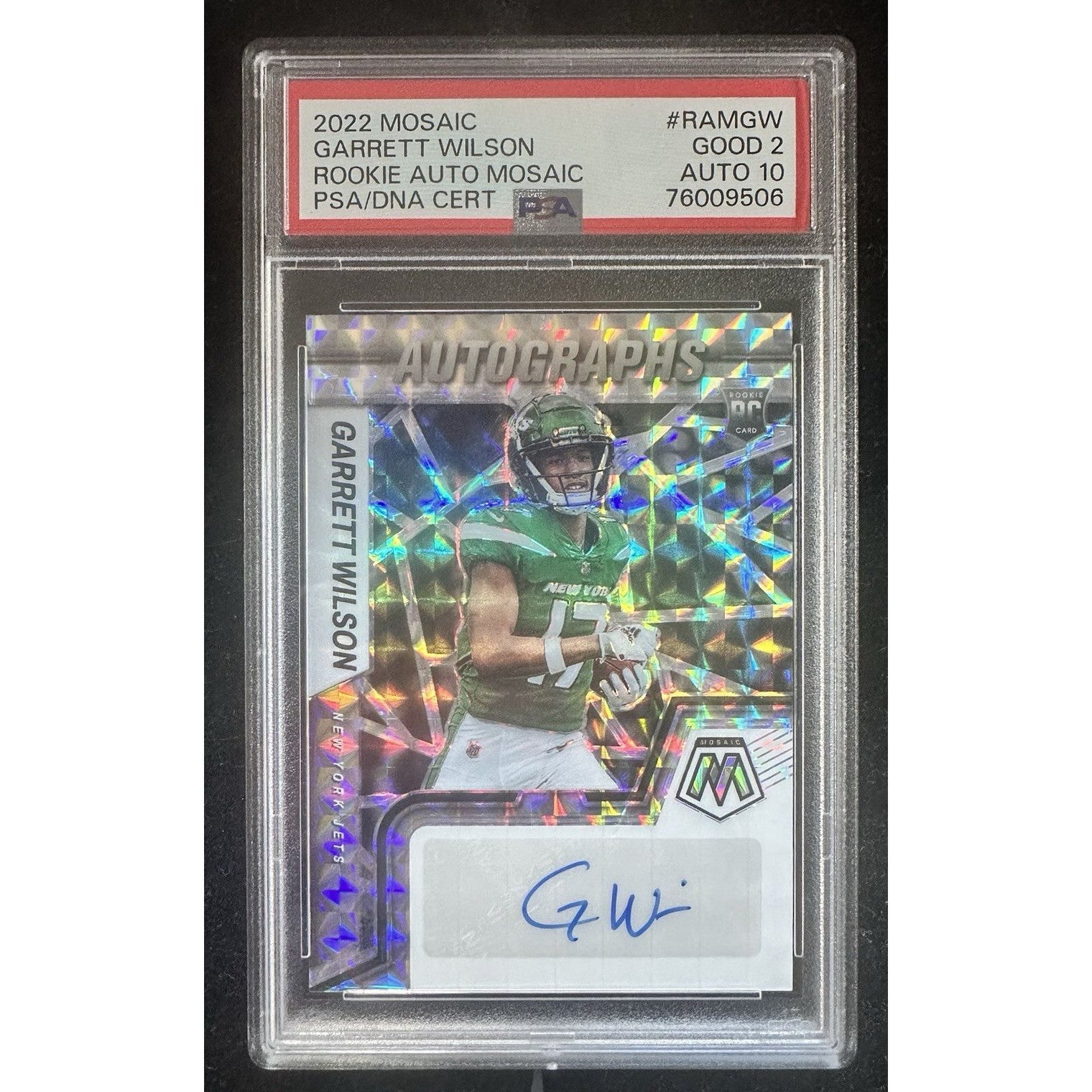 2022 Panini Mosaic - Rookie Autographs Mosaic Garrett Wilson New York Jets #RAM-GW PSA Good 2