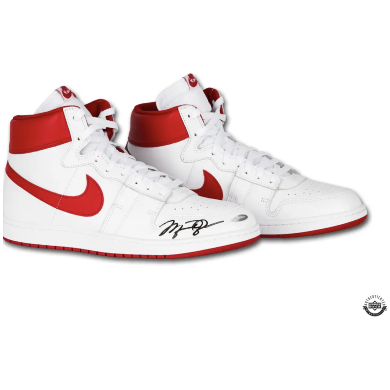 Michael Jordan Autographed Nike 1 Retro 1985 & Air Ship New Beginnings Shoes UDA