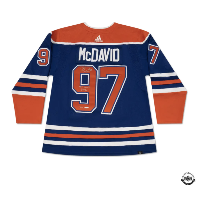 Connor McDavid Autographed & Insc. "900 Points 1/2/24" Blue Edmonton Oilers Jersey UDA