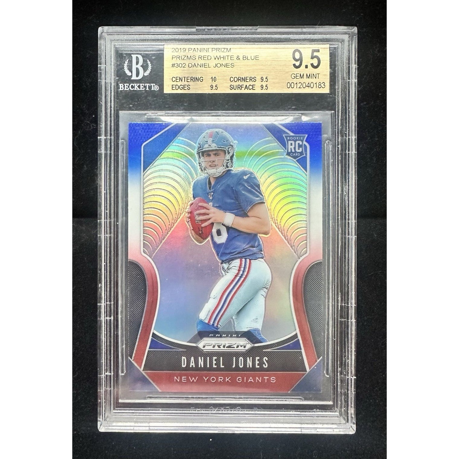 2019 Panini Prizm #302 Daniel Jones New York Giants Red/White/Blue Prizm BGS 9.5 RC