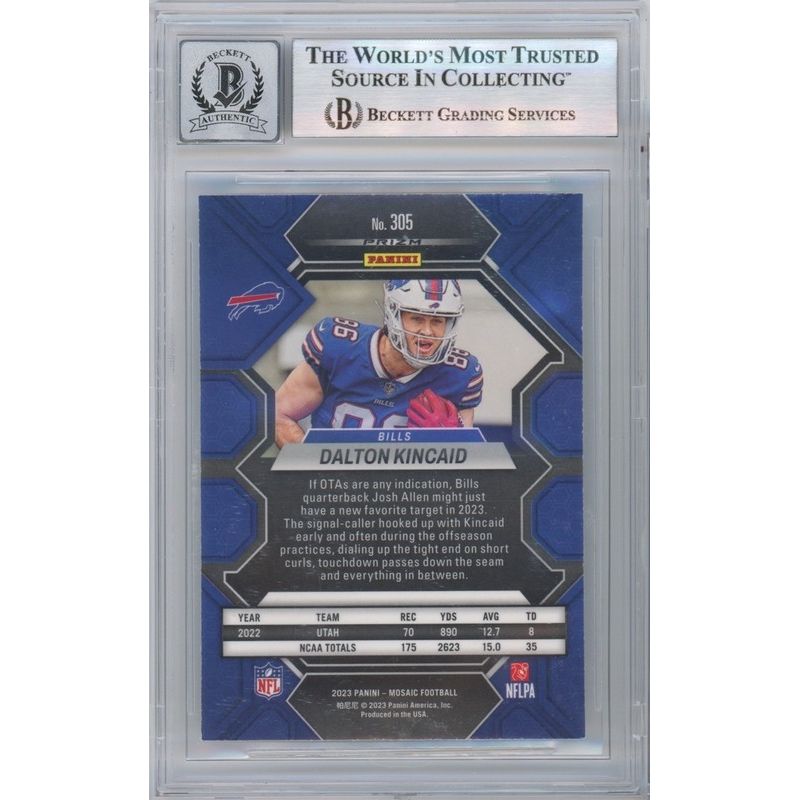 Dalton Kincaid Autographed 2023 Panini Mosaic RC Card #305 Bills BAS 10
