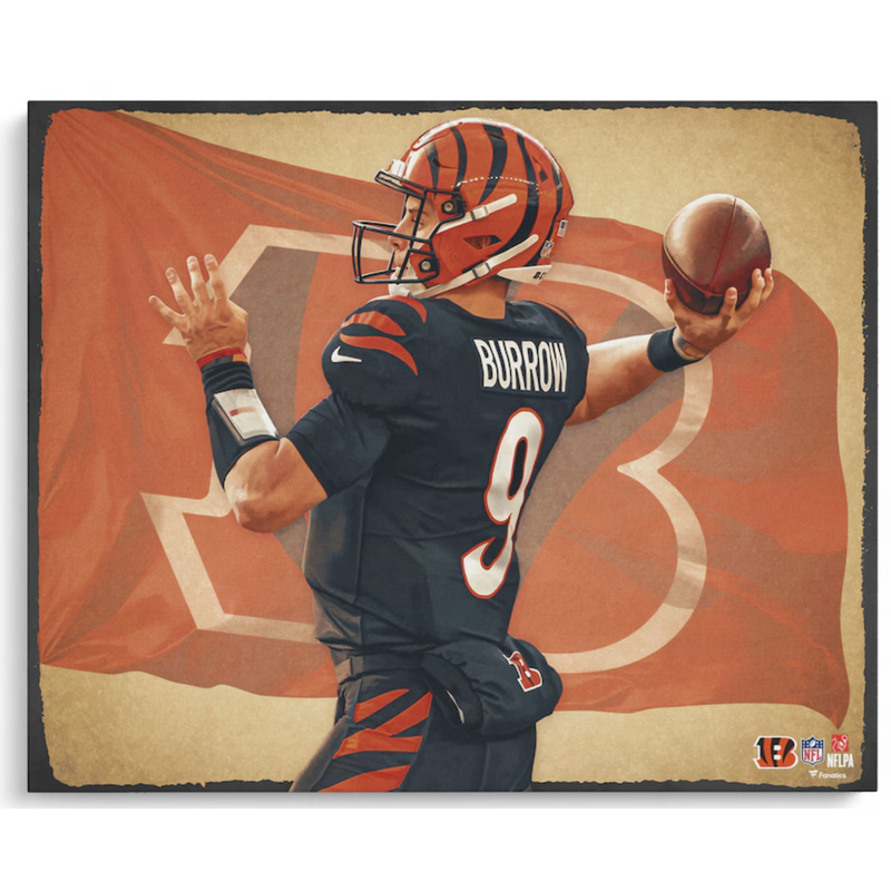 Joe Burrow Cincinnati Bengals  Unsigned Artist Brian Konnick 16" x 20" Flag Photo Fanatics