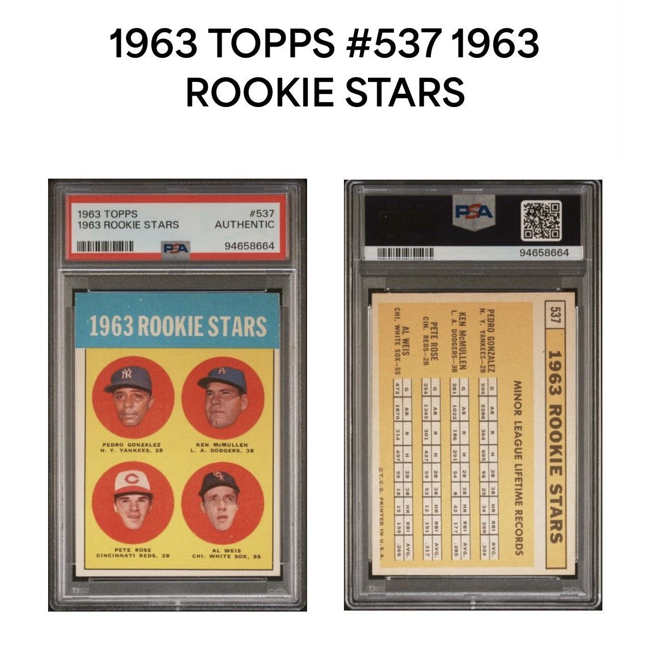 1963 TOPPS #537 1963 ROOKIE STARS ROOKIE RC PSA AUTHENTIC